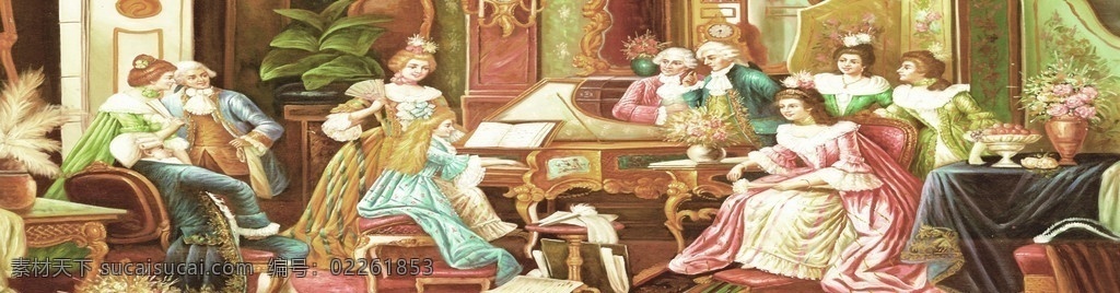 油画 墙纸 古典油画 花瓶 水果 人物 书 凳子 钢琴 绘画书法 文化艺术