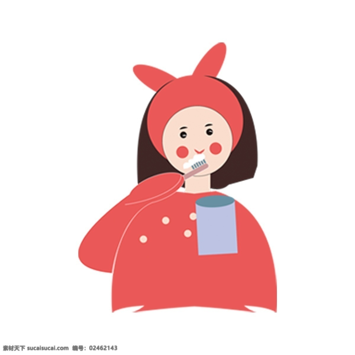 唯美 卡通 水 粉刷 牙 少女 透明 人物插画 精致人物 手绘元素 时尚 女孩 刷牙