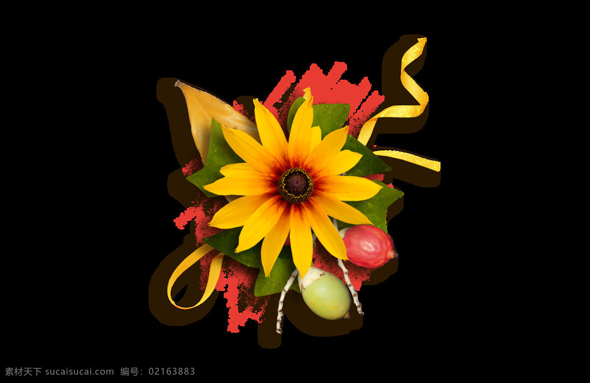 黄色 花朵 彩带 元素 png元素 免抠元素 透明素材 鲜花