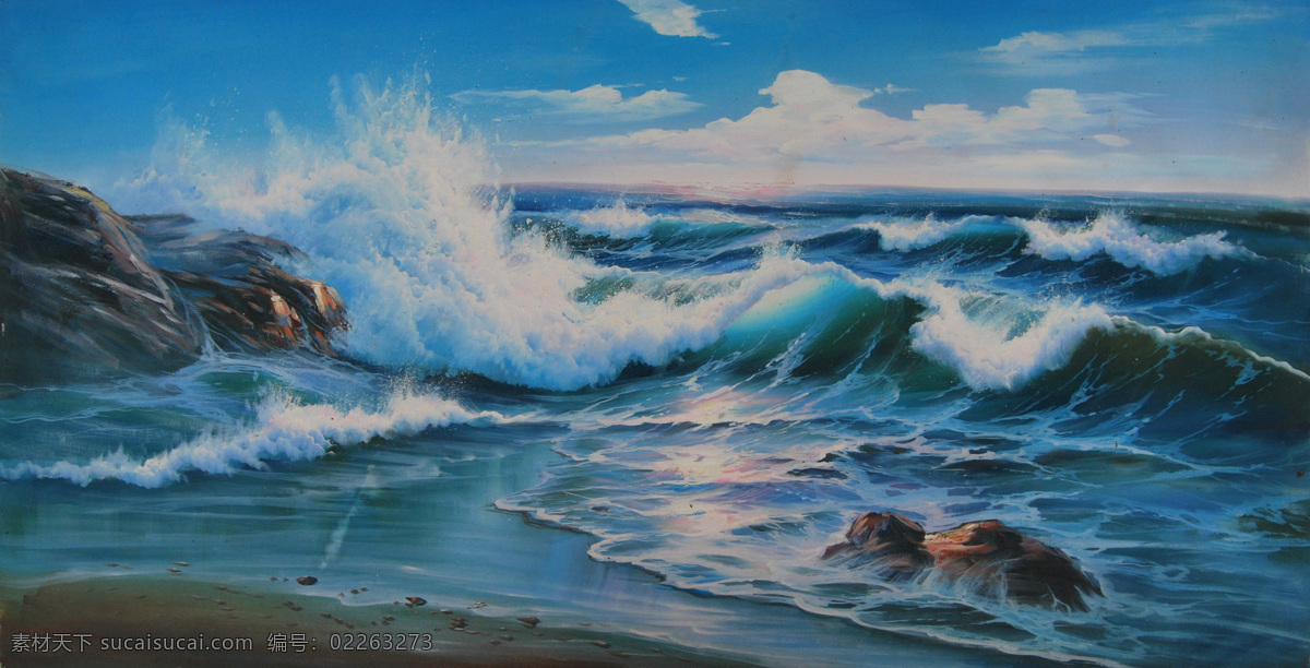 海滩 海浪 油画 海边 沙滩 写实油画 海滩油画 海口油画 家居装饰素材