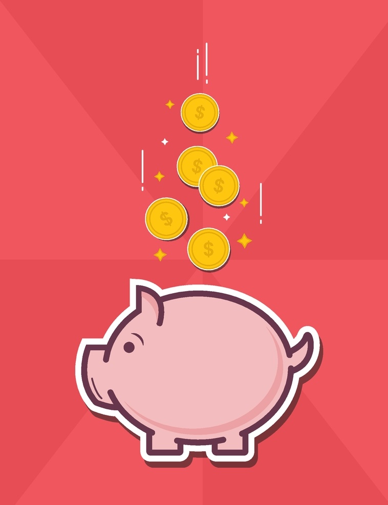 财富 小猪存钱罐 金币 财经 猪 硬币 现金 经济 红色 贷款 收入 预算 商务金融 商业插画