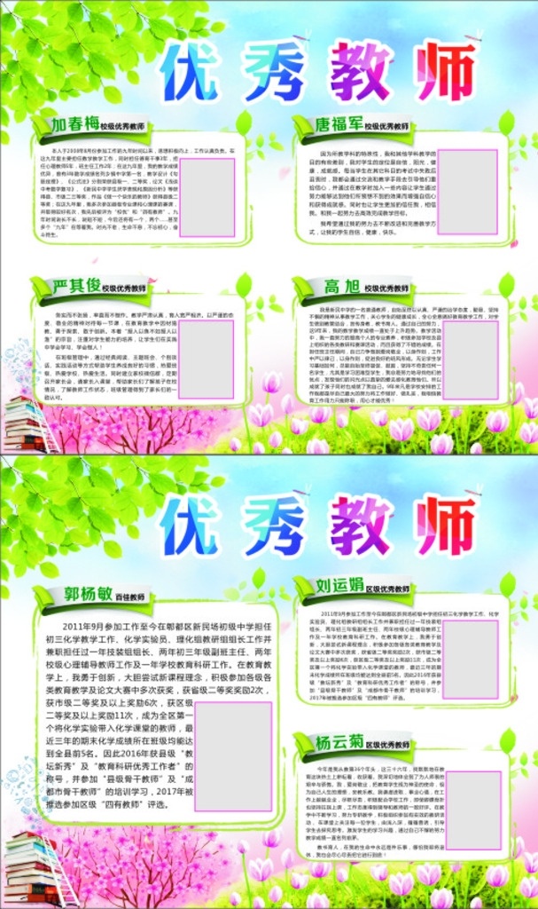 教师介绍 教师简介 优秀教师 教师节 蓝色展板 文化艺术