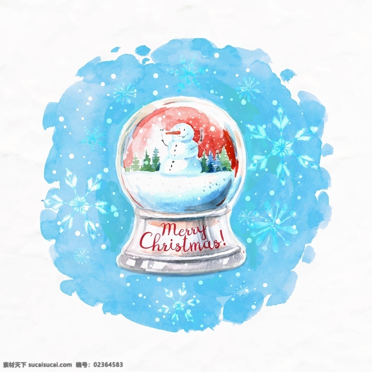 手绘 水彩 圣诞 雪人 水晶球 水粉 圣诞节 圣诞树 圣诞快乐 雪花 文化 传统 复活 感恩 万圣节 文化艺术 传统文化