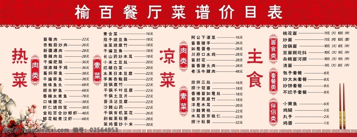 餐厅 价目表 展板 中国风 菜单 展板模板