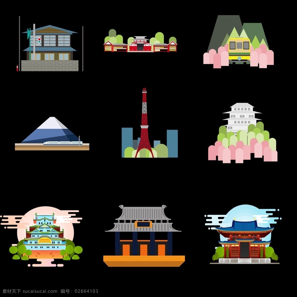 日本 建筑 卡通 插画 宏伟的建筑 漂亮的建筑 高大的建筑 卡通插画 日本建筑 日本房子 日本插画
