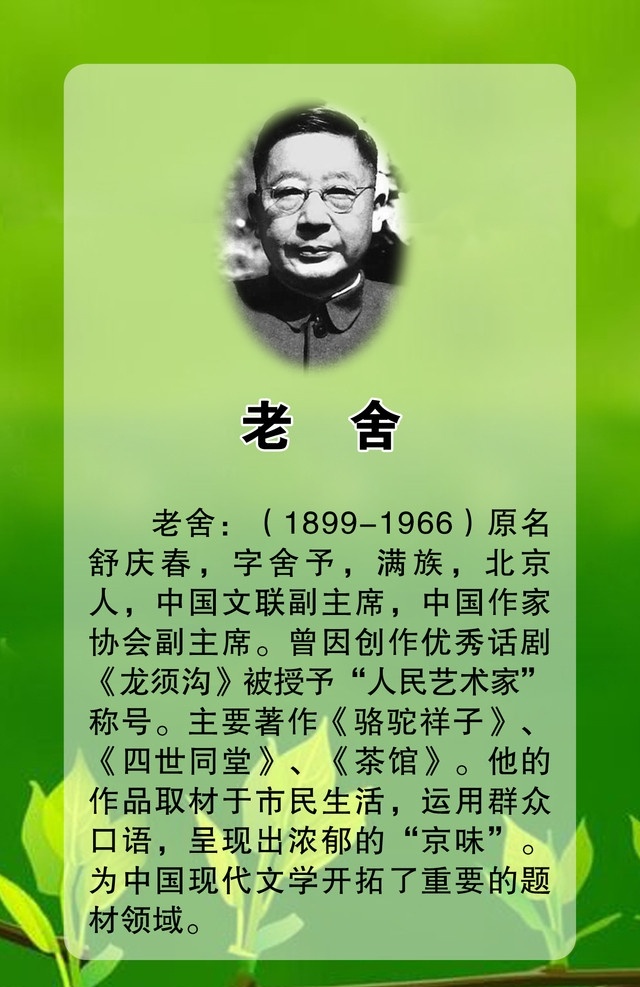 老舍 学校用 名人 学者 展板模板 广告设计模板 源文件