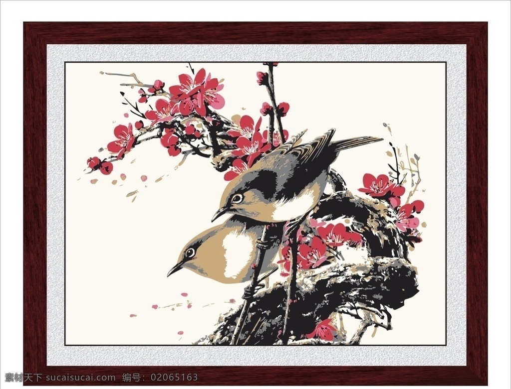 梅花喜鹊 喜鹊梅花 喜鹊 梅花 梅花无框画 梅花矢量画 梅花装饰画 矢量无框画 文化艺术 绘画书法