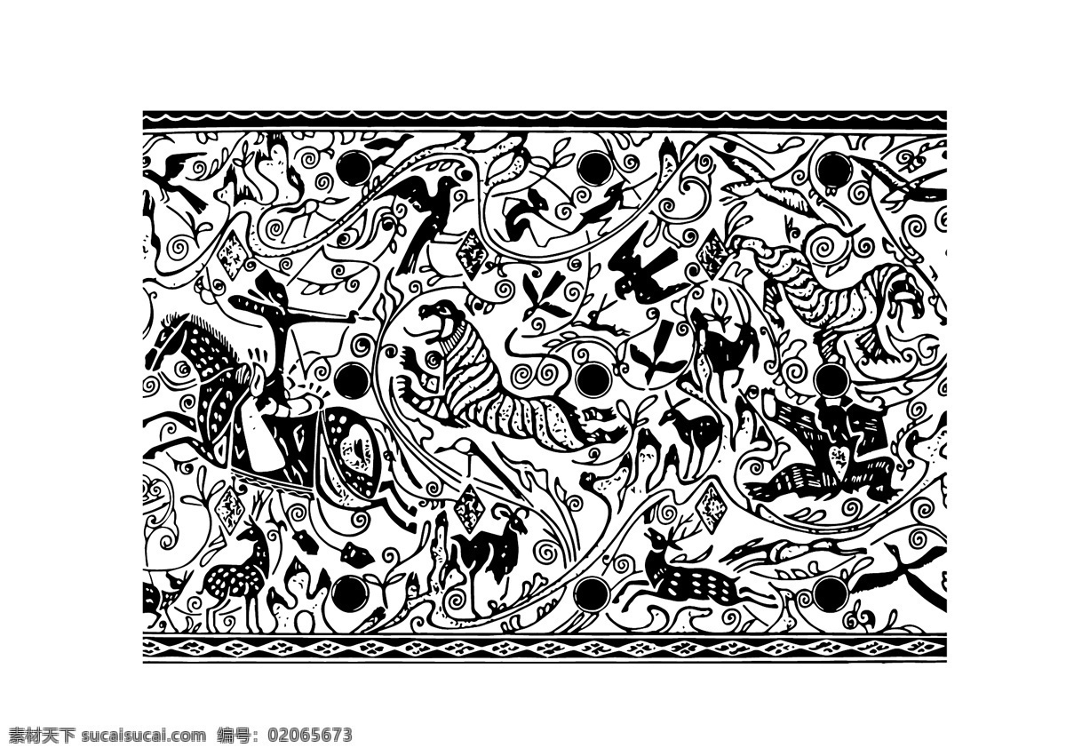 中国古典花纹 中国 古典 花纹 矢量花纹 花边 边框 纹样 狩猎壁画 壁画 矢量 底纹边框 花边花纹