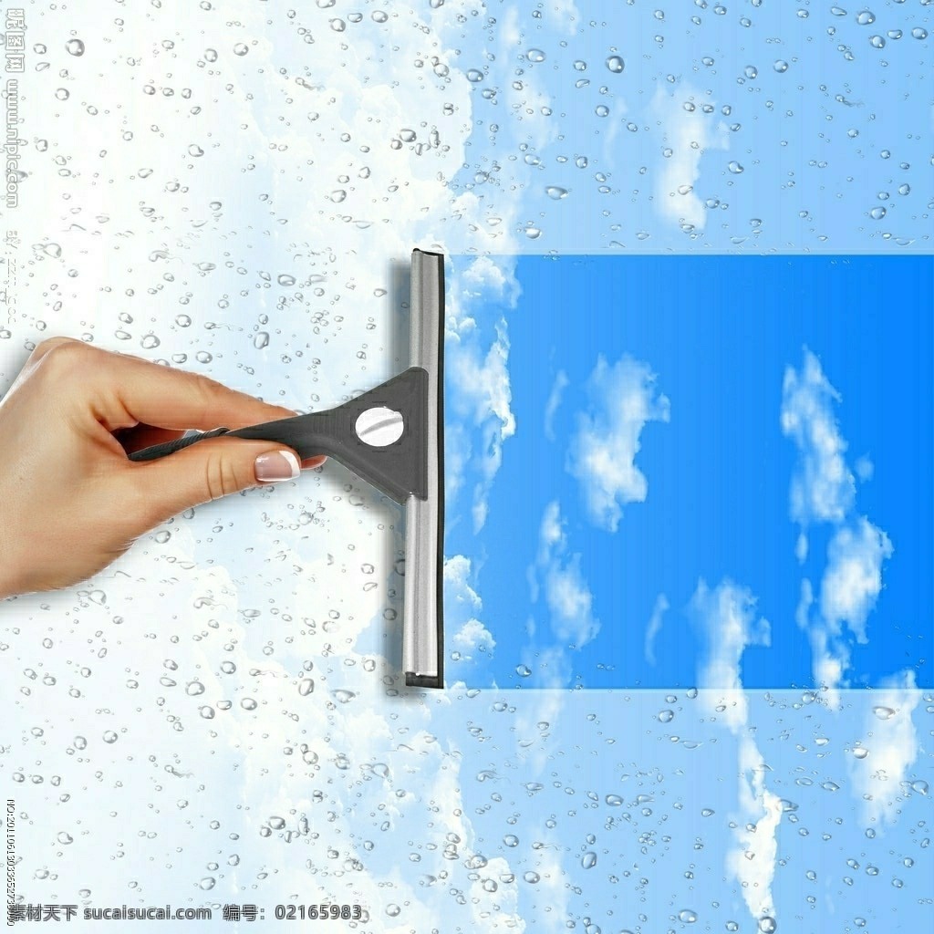 擦拭天空 天空 玻璃 水珠 擦 刷子 手
