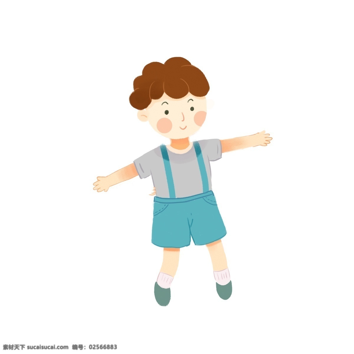 清新 可爱 穿着 背带裤 小 男孩 卡通 小男生 人物 小男孩