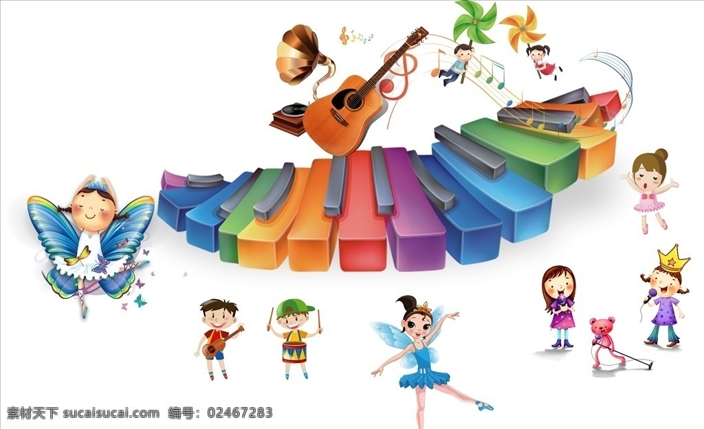 音乐舞蹈素材 音乐 舞蹈 背景 人物 人物卡通 人物形象 音符 吉他 人物图库