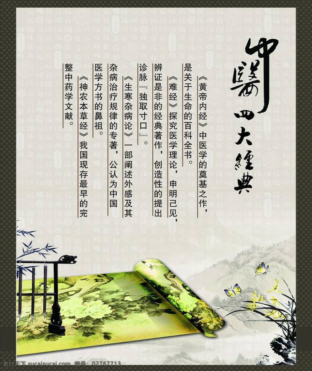 古典免费下载 古典 展板模板 中医 四大经典 矢量 其他展板设计