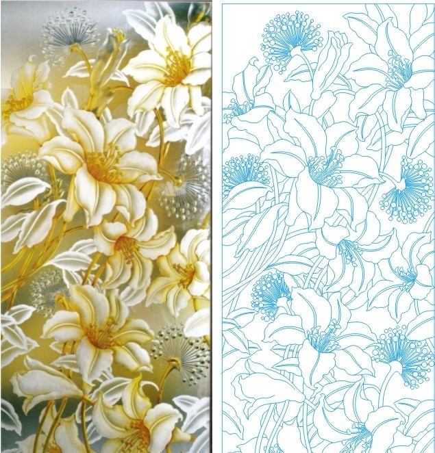 百合花 艺术玻璃 白描 线稿 工艺玻璃 彩雕玻璃 矢量 刻绘 雕刻 激光图 隔断 背景 国画 矢量图 刻绘图 教堂玻璃 建筑家居