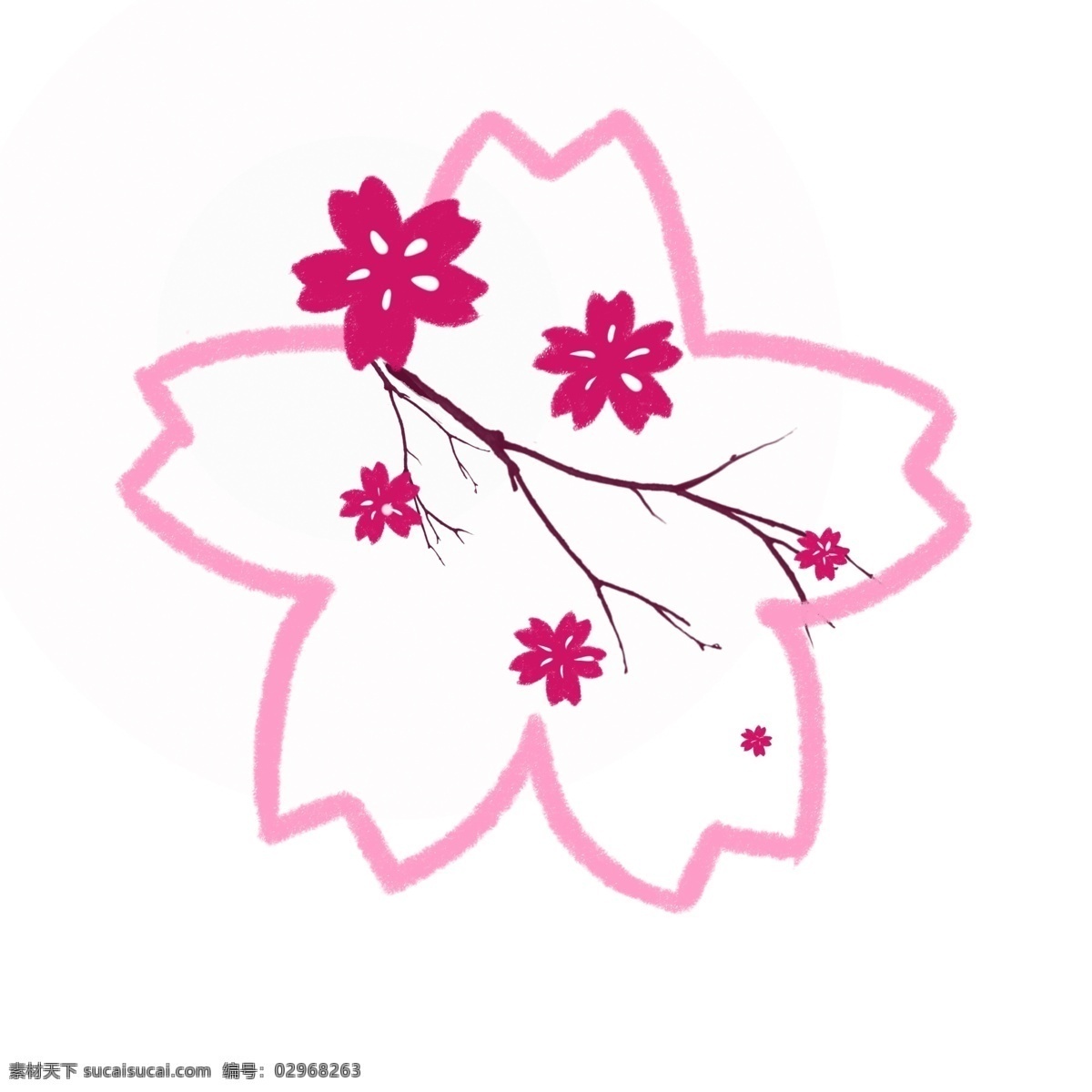 粉色 樱花 花枝 插画 粉色的樱花 红色花朵花枝 卡通花枝 春季花朵 樱花装饰 唯美的花朵 花卉 植物