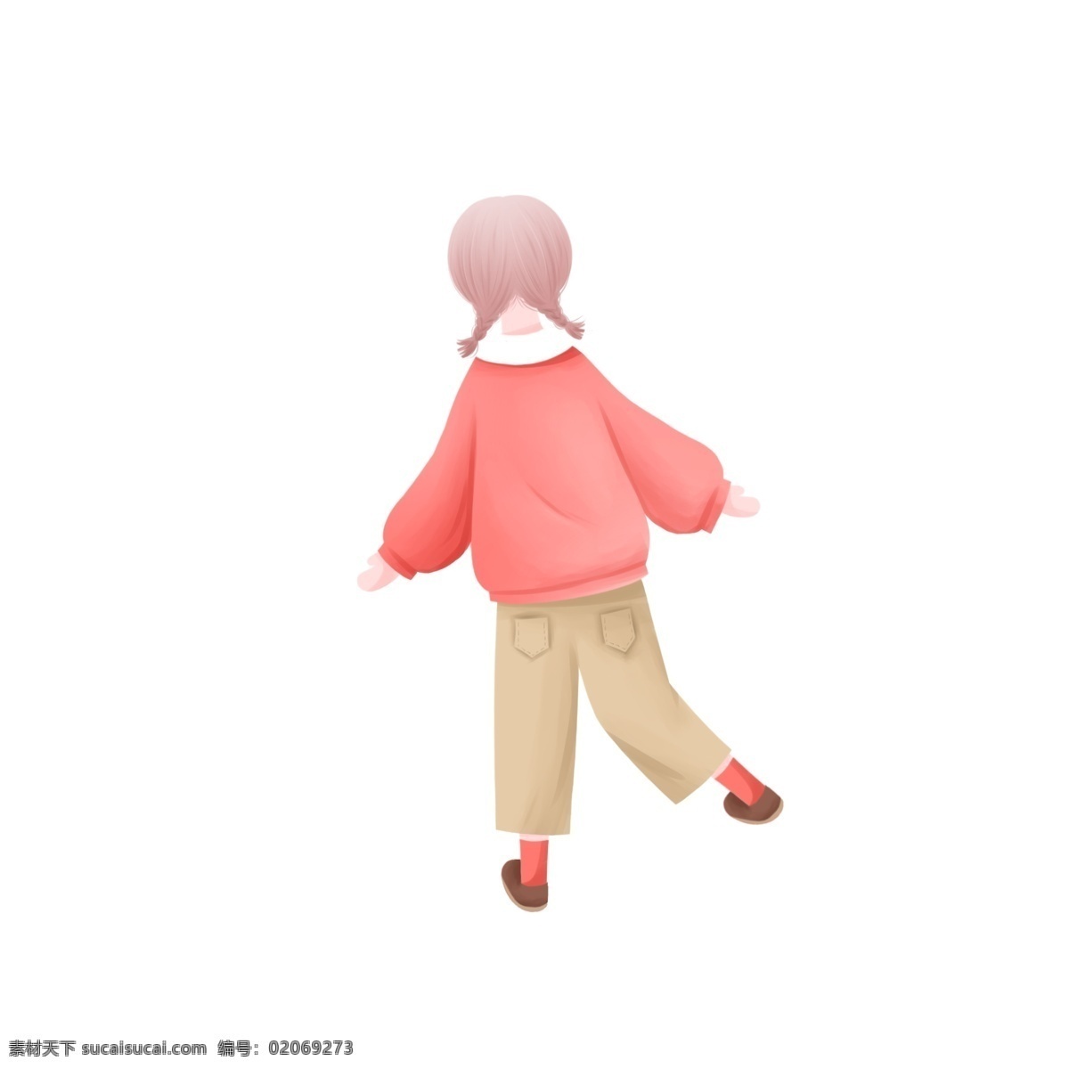 清新 可爱 穿着 粉色 卫 衣 少女 卡通 卫衣 女孩 日系 背影 插画