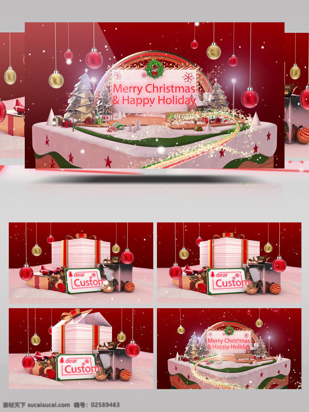 装 圣诞贺卡 礼物 盒子 打开 动画 ae 模板 卡通 童话 圣诞节 卡片 3d效果 粒子