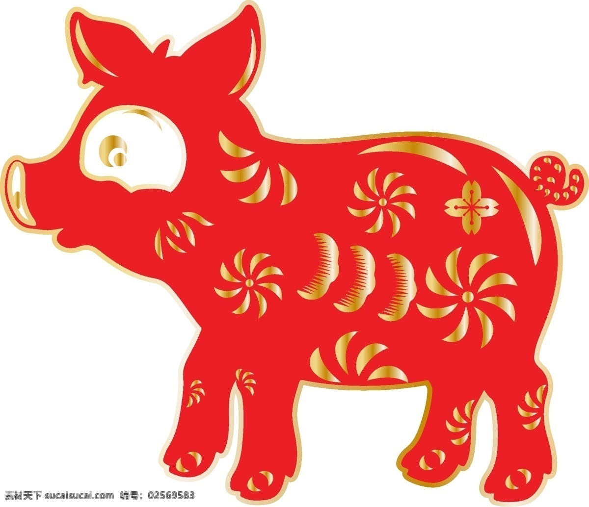 红色 金色 猪 剪纸 春节 商用 ai素材