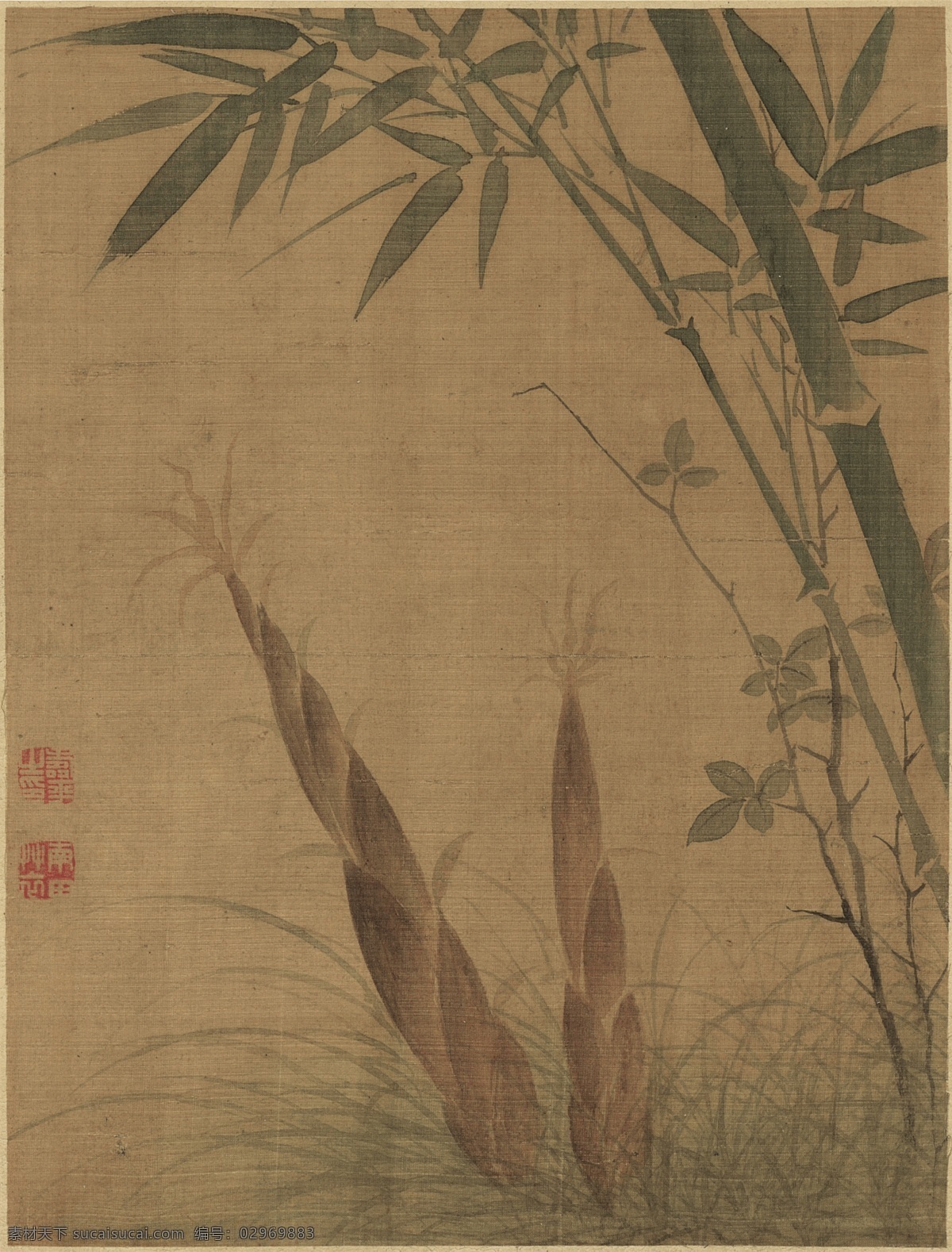 清代 恽寿平 花果蔬菜之一 花果蔬菜 工笔 国画 绢本 竹子 文化艺术 绘画书法