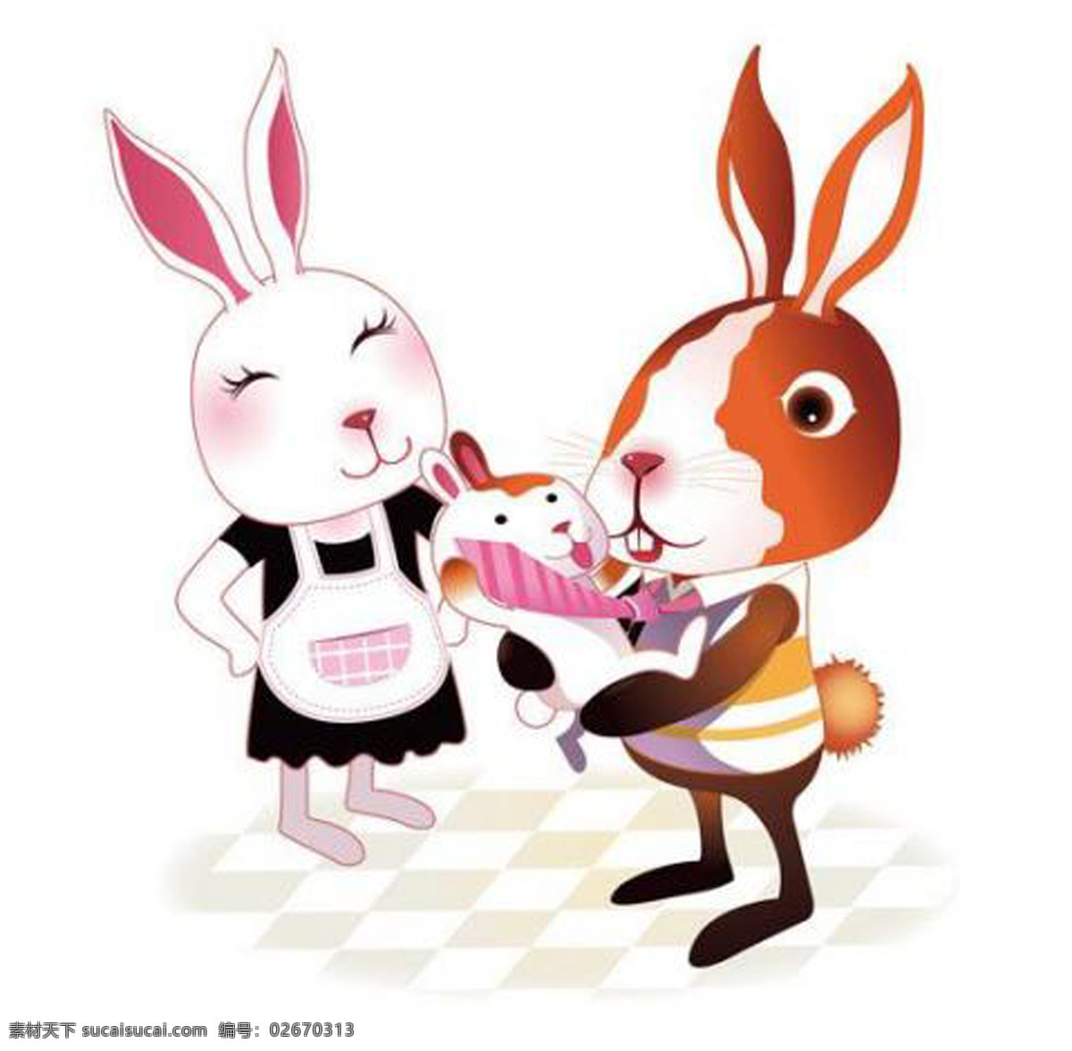兔子 一家 家庭 温暖 卡通 动漫 可爱
