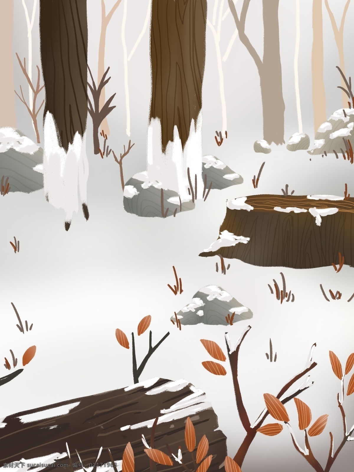 手绘 枯木 雪景 背景 广告背景 树木背景 背景素材 雪白背景 枯木树枝