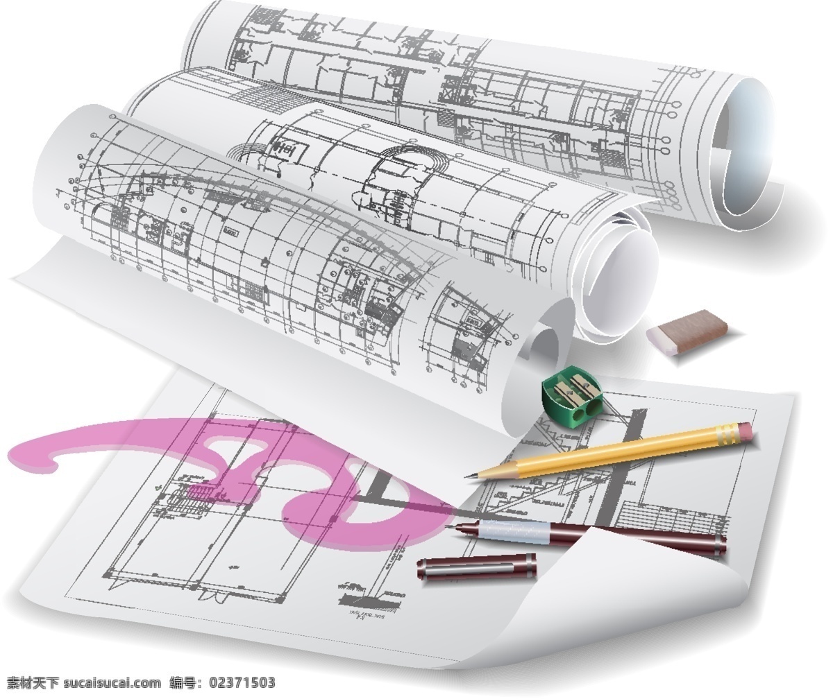 绘图 cad 图纸 工程图纸 cad图纸 铅笔 笔擦 建筑图纸 白色