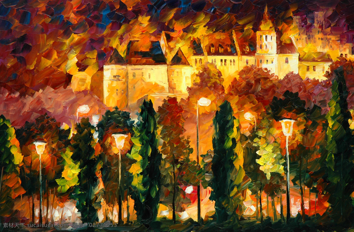 城堡 灯光 风景 风景画 古堡 挂画 绘画 绘画书法 油画 夜景 设计素材 模板下载 城堡夜景 油画风景 艺术 油画艺术 堡垒 路灯 树木 西方油画 景色 欧美油画 油画作品 文化艺术 家居装饰素材
