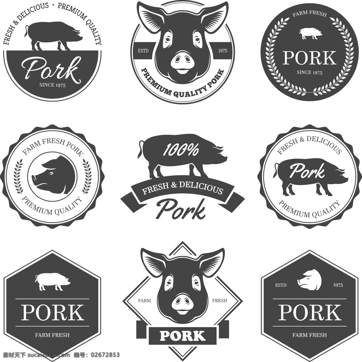 猪肉 标签 元素 标贴设计 标牌设计 猪矢量素材 动物标签 圆形标签 矢量 高清图片