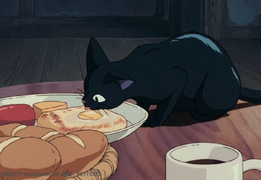 馋嘴猫 偷吃 舔一舔 面包 奶酪 咖啡 动画 动画专辑 多媒体 flash 动画素材 swf