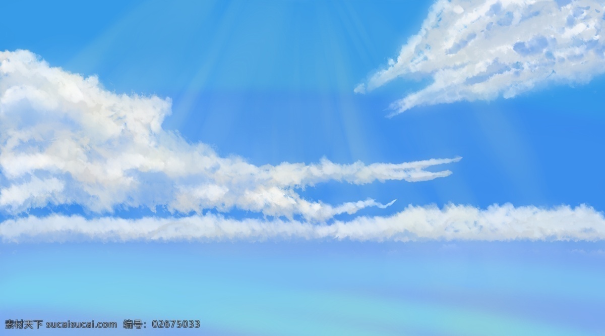 蓝天白云海边 蓝天 白云 海边 手绘 板绘 插画 梦幻 动漫动画 风景漫画
