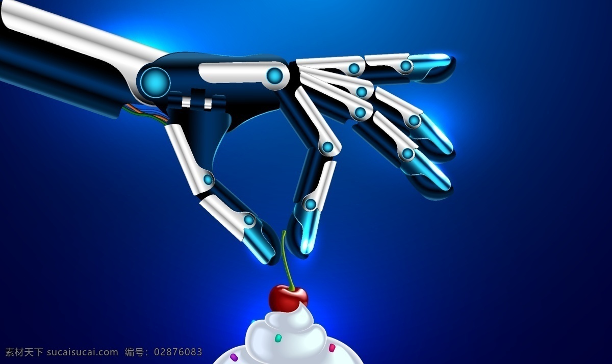 樱桃 冰淇淋 机器 人手 背景 矢量 樱桃冰淇淋 机器人 手