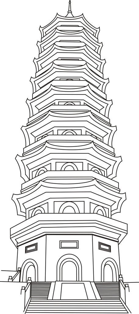 灵谷塔 宝塔 九层八面 绿色琉璃瓦 花岗石走廊 螺旋形扶梯 造形优美 典雅庄重 民族风格 青石碑刻 四门四碑 其他设计 矢量