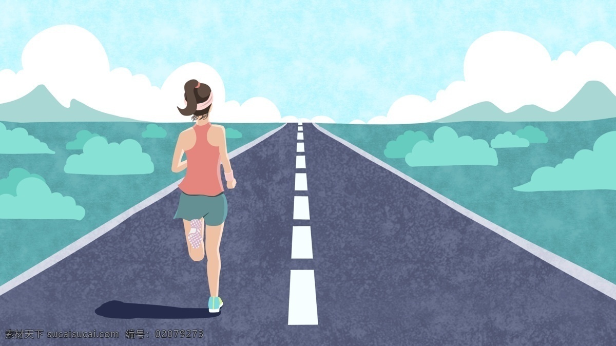 奔跑 女孩 向着 未来 前进 励志 插画 壁纸 运动 蓝天 白云 向着未来 亚运会 远方 激励