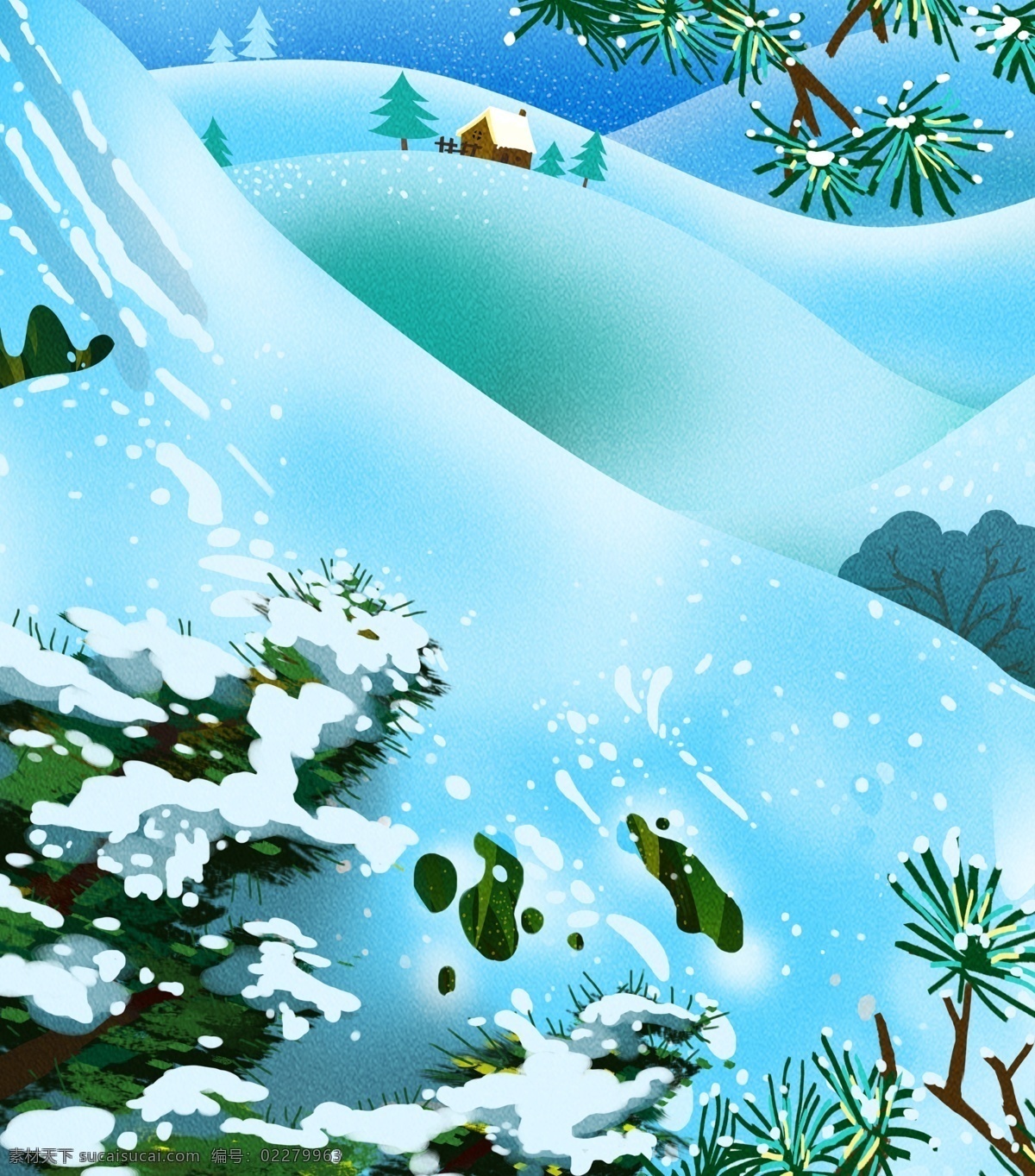 蓝色 冬季 雪山 背景 冬天 彩绘背景 手绘背景 背景展板 促销背景 背景图 创意