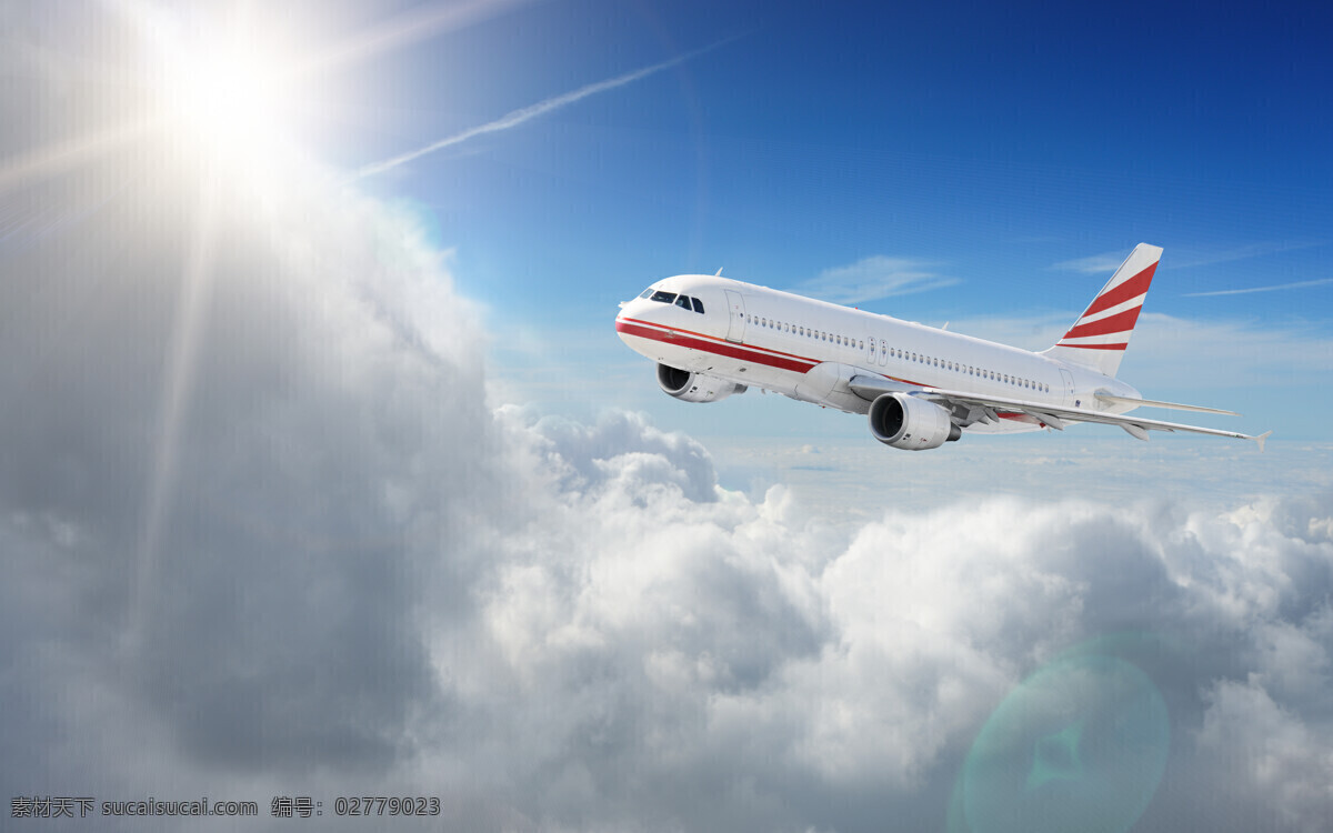 阳光 云层 上方 飞机 客机 交通工具 飞机图片 现代科技