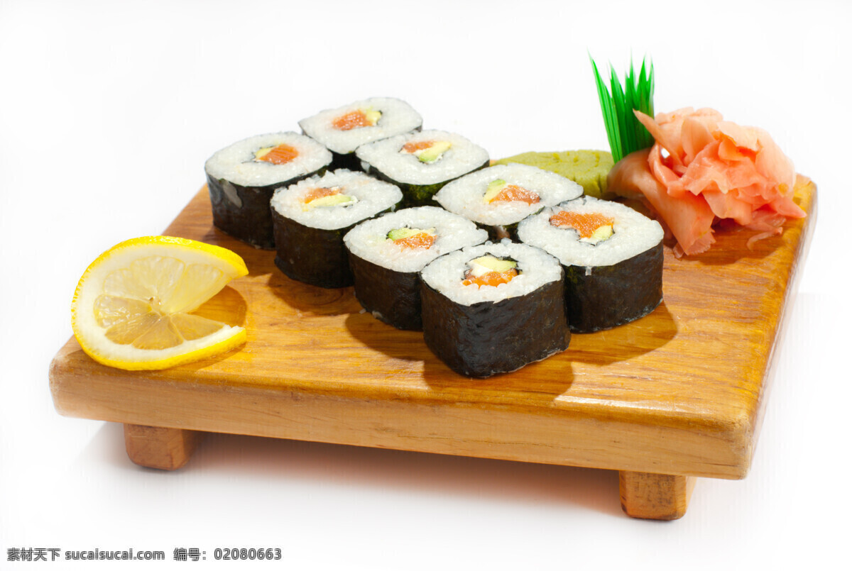 紫菜 卷 食物 餐饮美食 美味 可口 糯米 紫菜卷 生鱼片 柠檬片 寿司 日本料理 外国美食