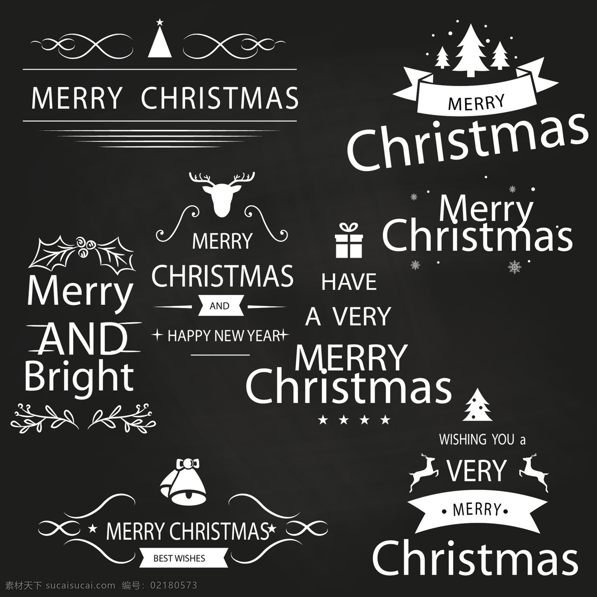 白色 精致 圣诞 标签 圣诞树 礼物 圣诞节 矢量素材 英文 铃铛 驯鹿