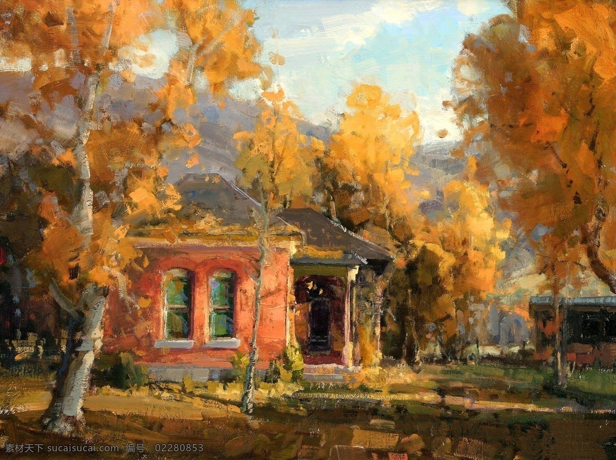 涔 潙 绉 嬭 壊 风景 建筑 田园 植物 水景 印象 画派 写实主义 油画 装饰画 装饰素材