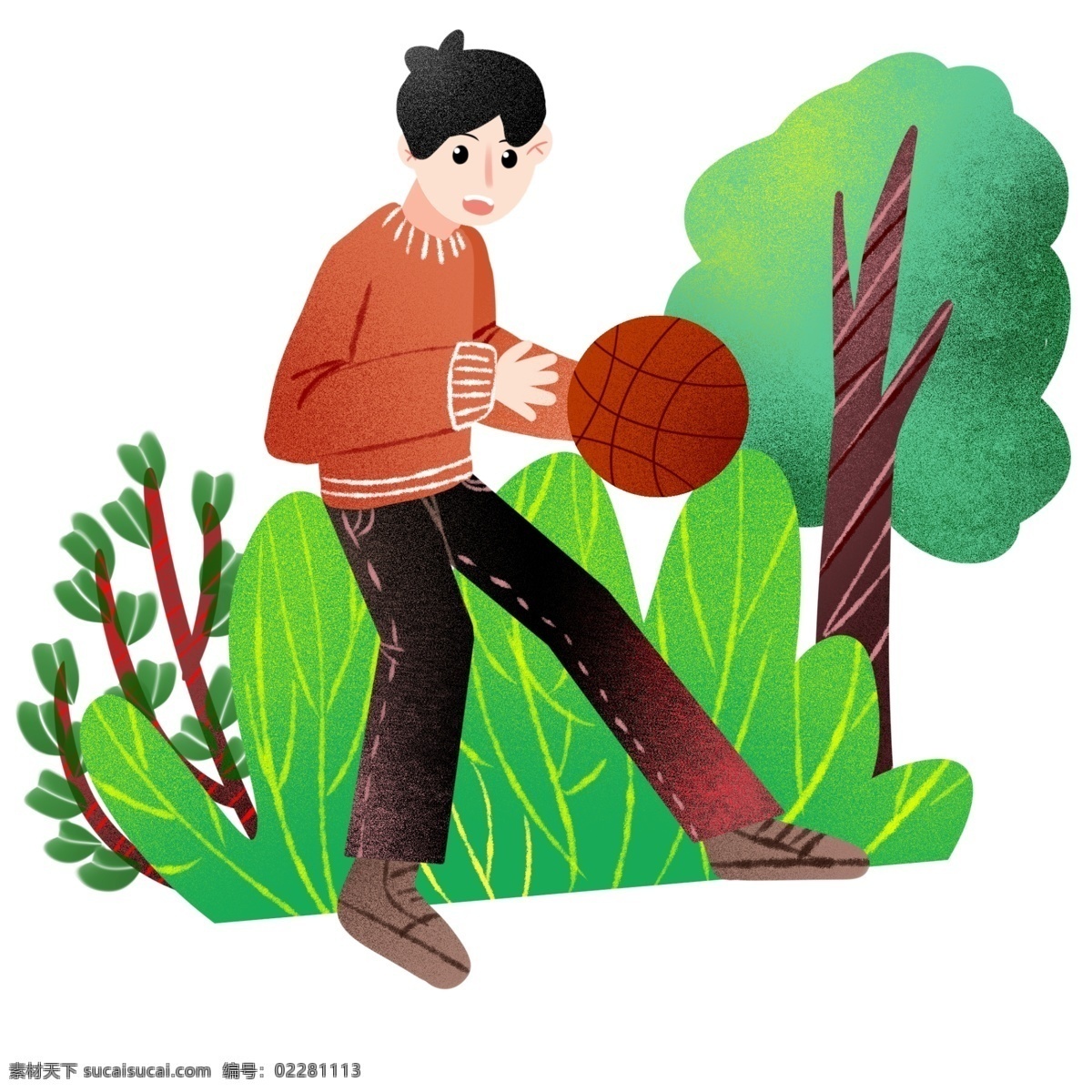 健身 运动 篮球 圆圆的篮球 健身运动 卡通插画 体育运动 活动筋骨 加强锻炼 篮球的小伙