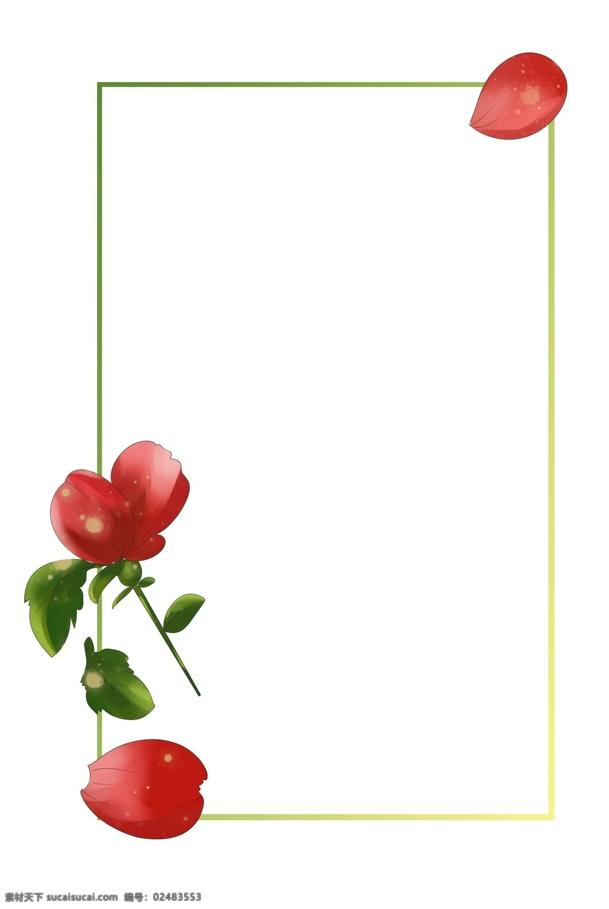红色 玫瑰 花瓣 边框 手绘 植物边框 花卉图案 手绘边框 美丽的花 大叶子 大自然 小清新 树叶子 叶子 夏天 插画 春天 植物