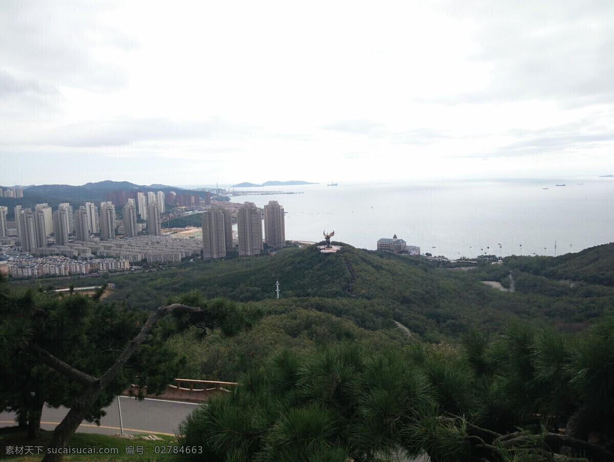 大连童牛岭 大海 天空 建筑 高山 风景 自然景观 山水风景