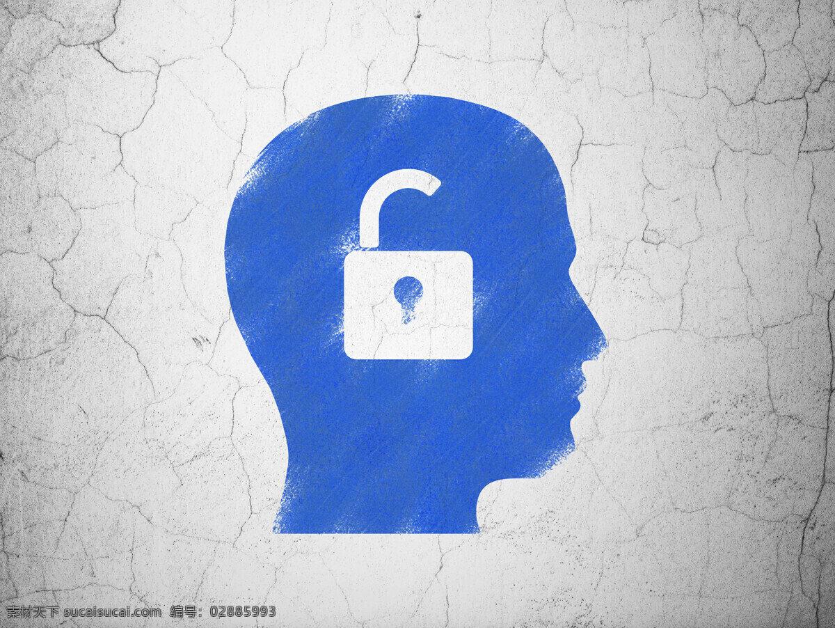 裂纹背景 创意大脑 锁 人形轮廓 开启 其他类别 生活百科 灰色