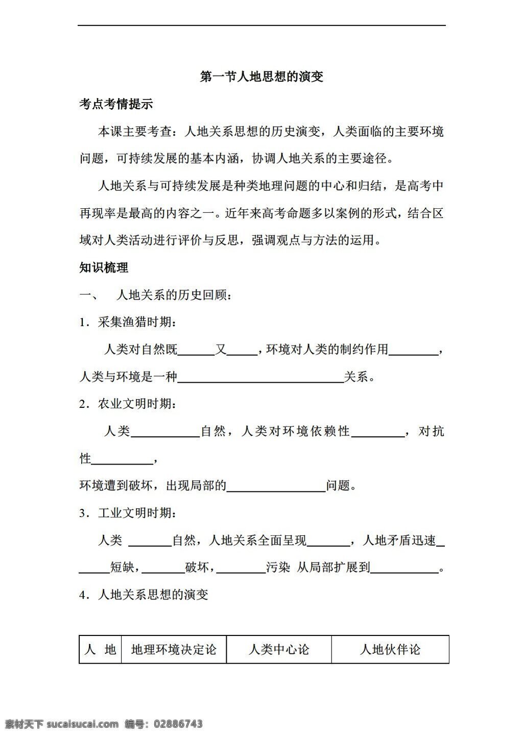地理 人教 版 必修 人地 关系 思想 演变 人教版 必修2 学案