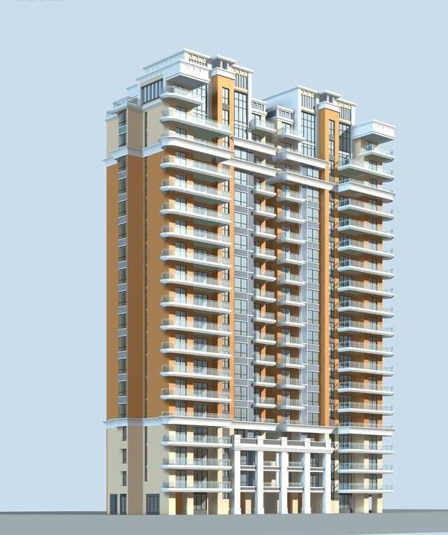 顶层 挑 高 高层 商住楼 3d 模型 3d模型 高层商住楼 3d模型素材 建筑模型