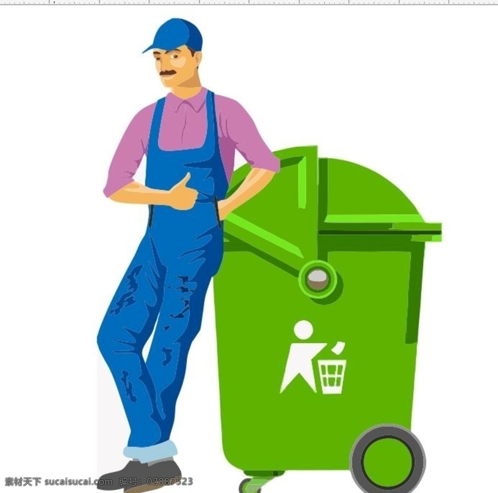 环卫工人 垃圾桶 绿色垃圾桶 环卫大哥 环卫工失量图 垃圾桶失量图