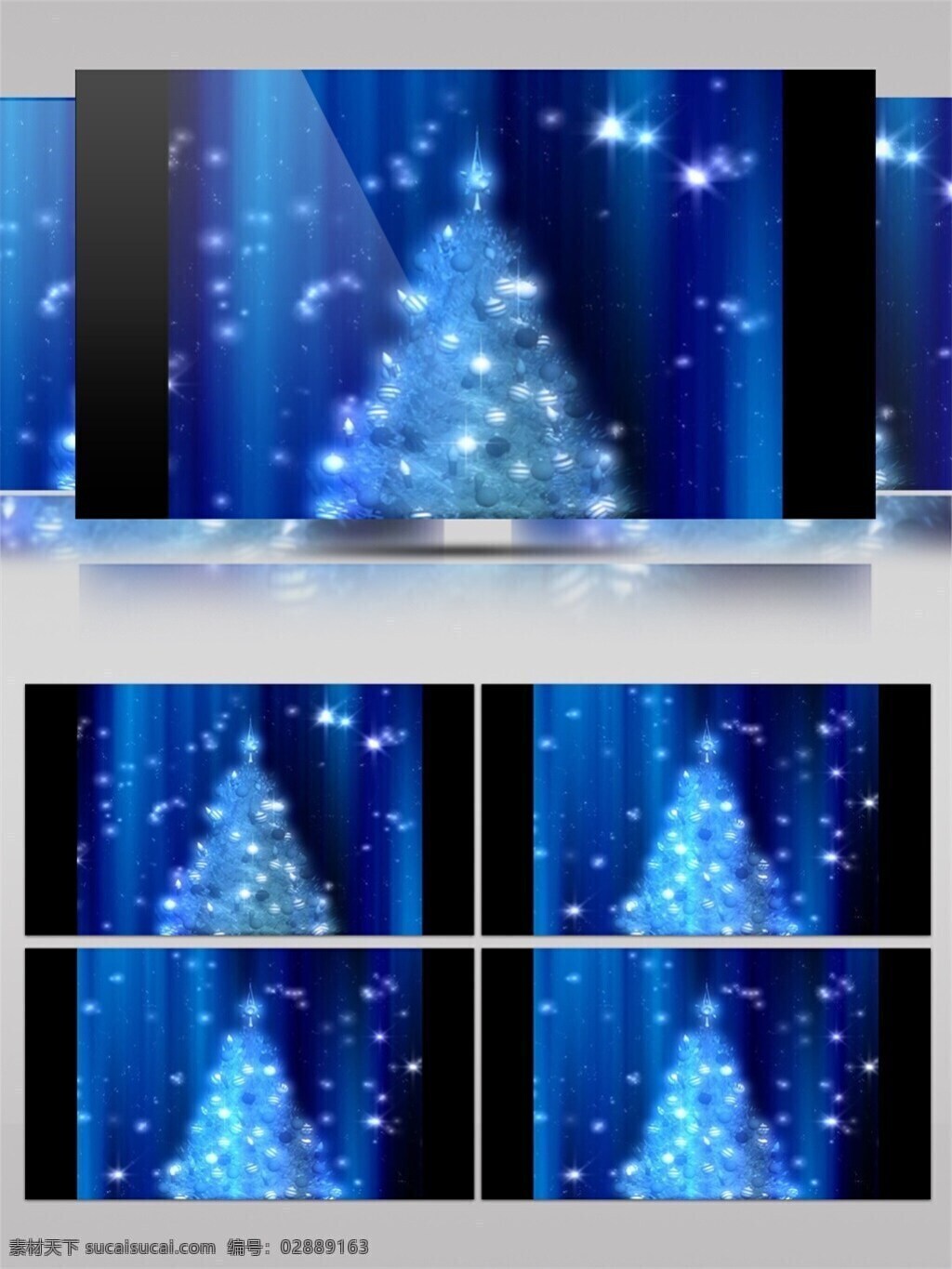 蓝色 松树 圣诞节 视频 3d视频素材 蓝色夜景 飘落雪花 炫酷雪花 渲染灯光