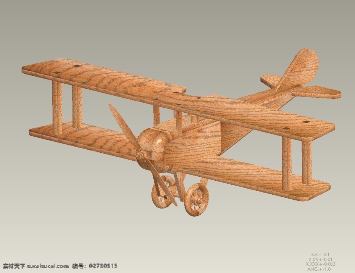 木制玩具 双 平面 飞机 木 双翼飞机 3d模型素材 建筑模型