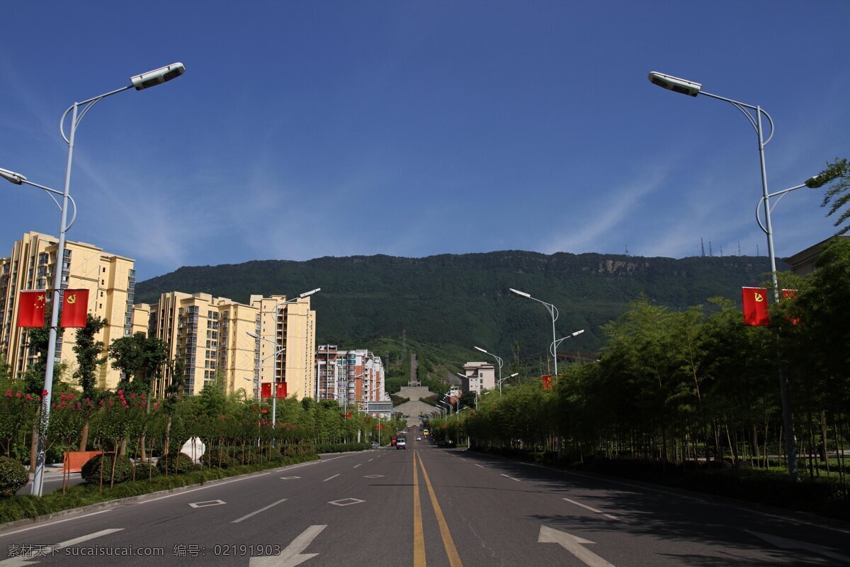 车辆 城市道路 翠竹 国旗 建筑景观 居民区 蓝天白云 路灯 自然景观 城市氧吧 健身梯 缙云山 城雕 psd源文件