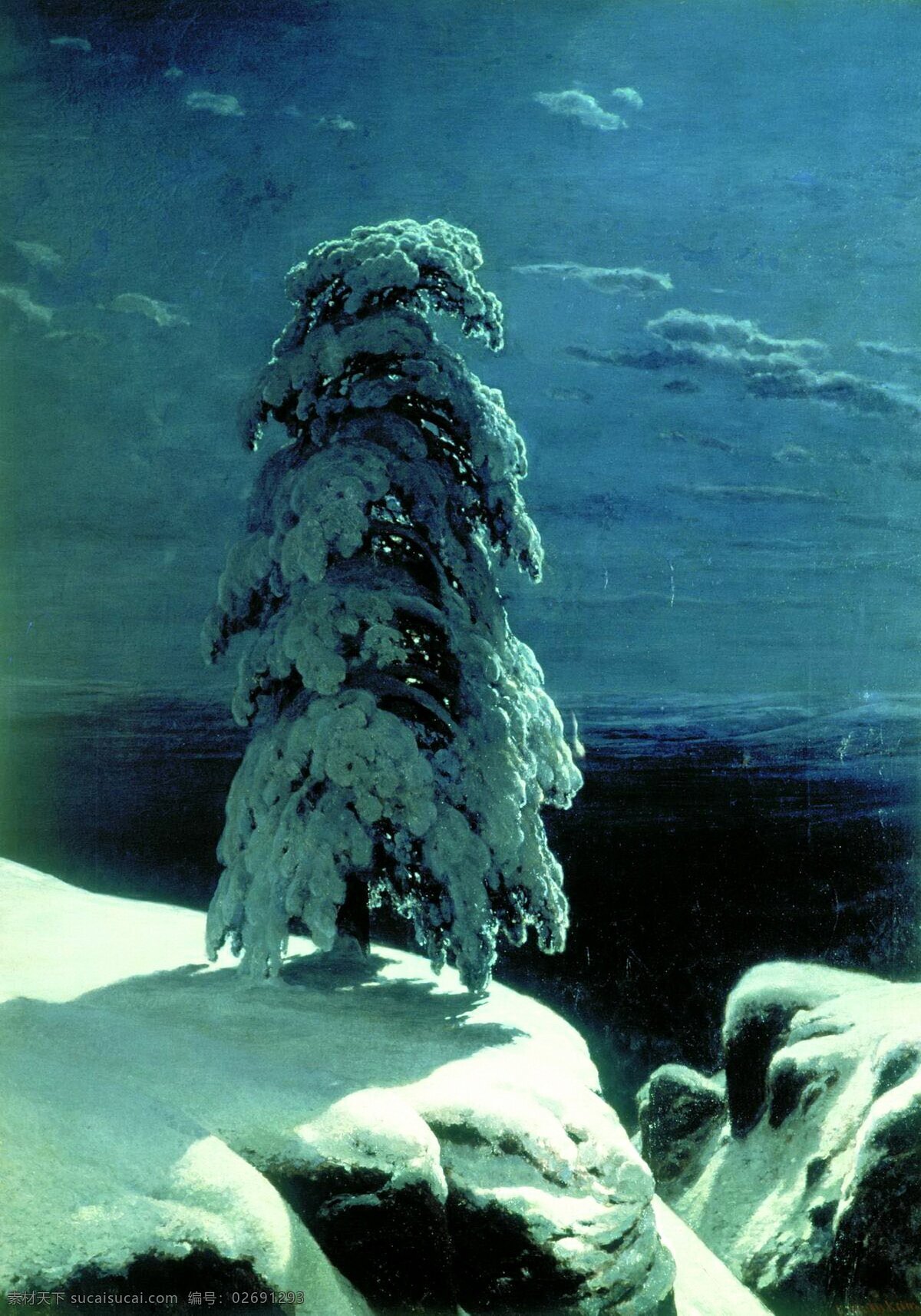 遥远 北方 俄罗斯 风景 油画 写实油画 在遥远的北方 希施金油画 森林歌手 夜晚的松树 雪后的松树 家居装饰素材