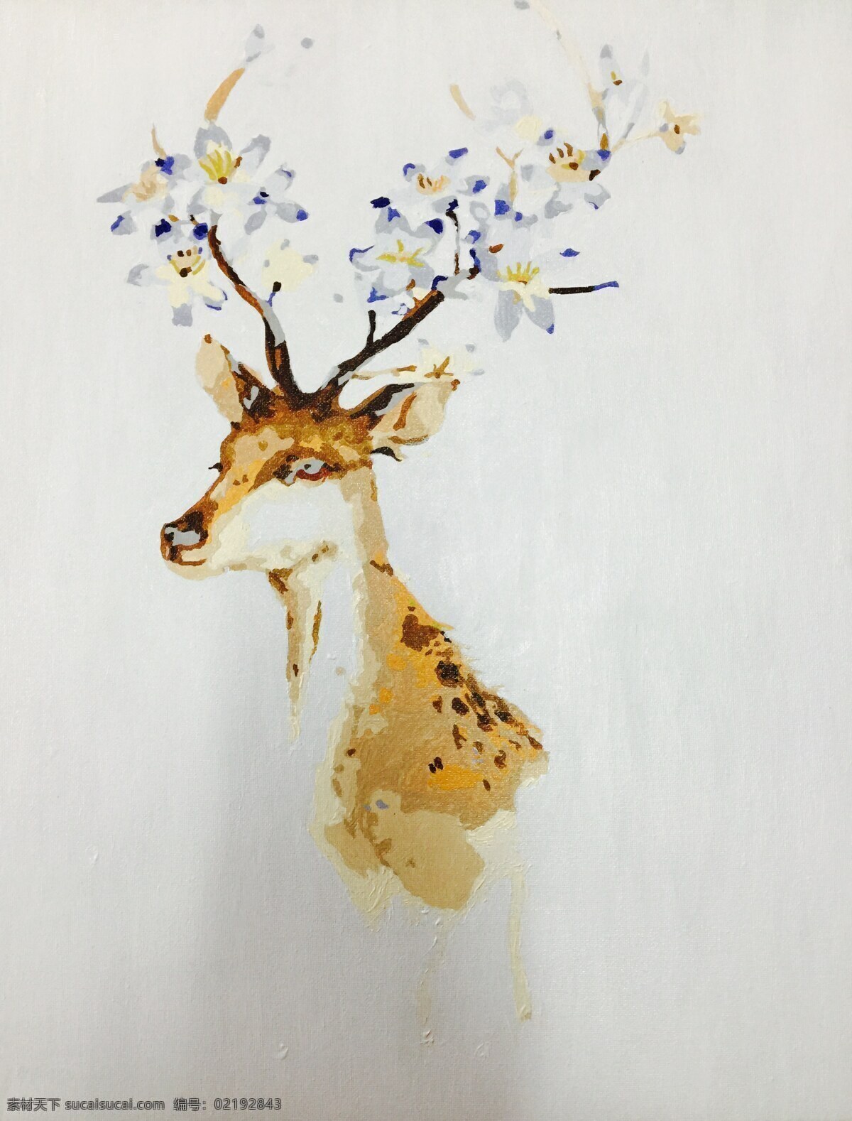 森林鹿 油画 绘画 鹿 艺术 作品 手绘 文化艺术 绘画书法