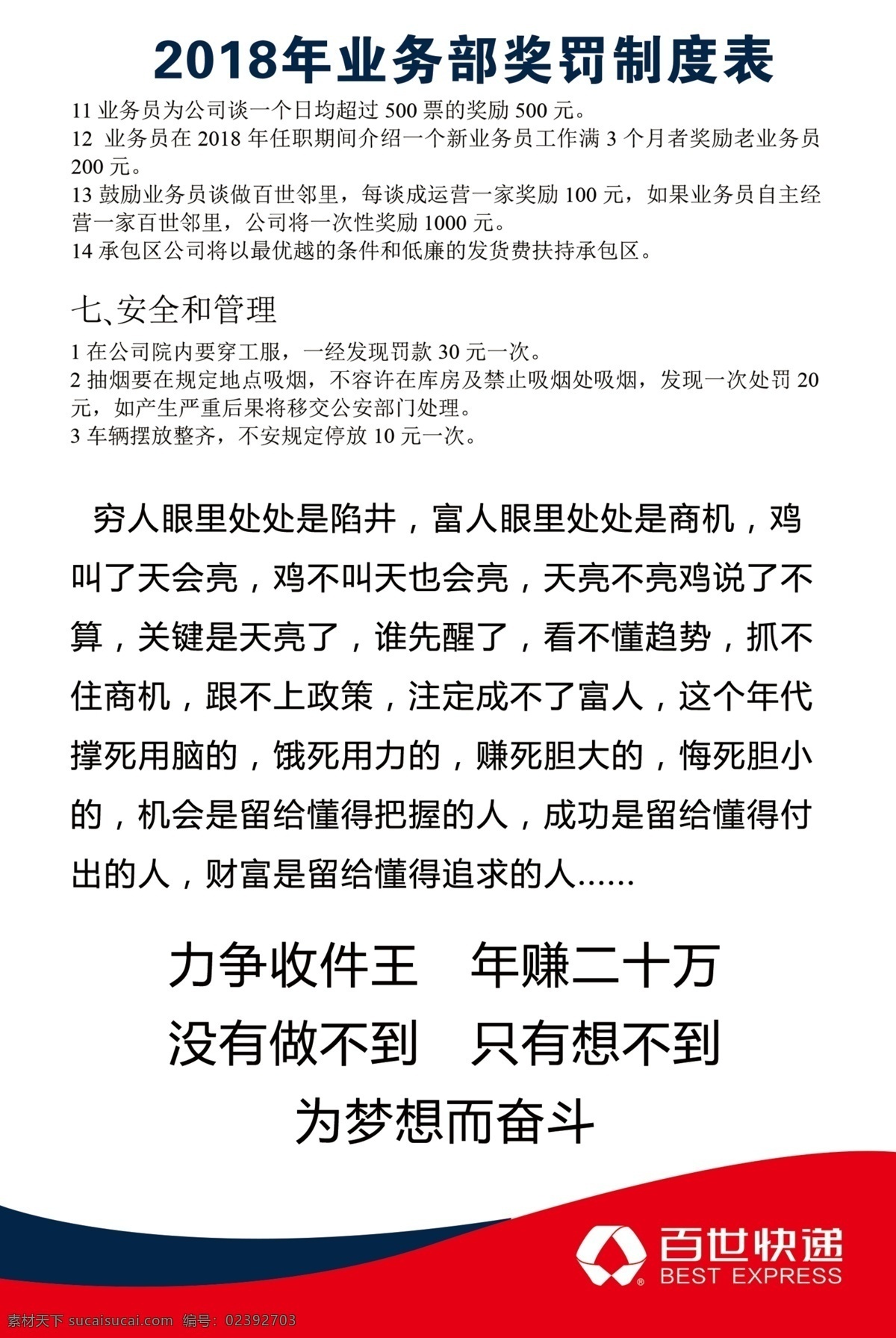 百世 快递 奖罚 制度 百世快递 奖罚制度 业务 力争 奋斗 坚持 赚钱